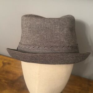 Paulo Solari Gray Fedora Trilby Hat Short‎ Brim Mens L/XL Satin Lined